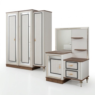Schminktisch Garnitur mit Spiegel Holz Schlafzimmer Beige Konsole Set
