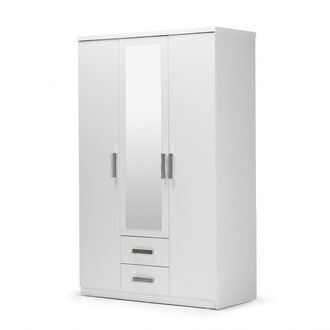 Schrank Kleiderschrank Holzschrank Anbauschrank Spiegel Holz Weiß Schlafzimmer