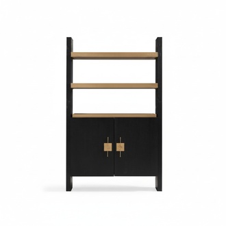 Schrank mit Regale Holzschrank Schranke Holz Schwarz Design Gold Neu