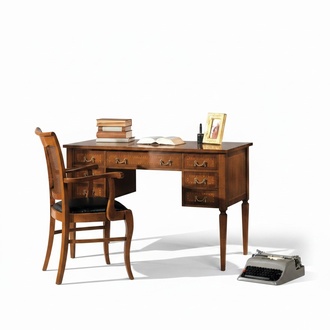 Schreibtisch und Stuhl aus Holz mit Armlehnen Bücherregal Büromöbel Design