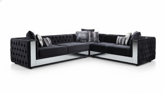 Schwarz Chesterfield Polstersofa Sofa Ecksofa Garnitur Polster Luxus Ecke Sofas