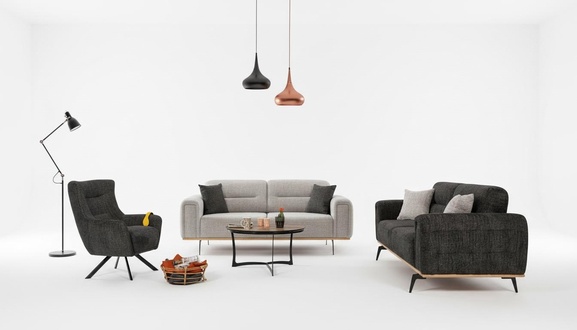 Schwarz-Graue Sofagarnitur Luxuriöse Stoffsessel Moderne Wohnzimmer Möbel