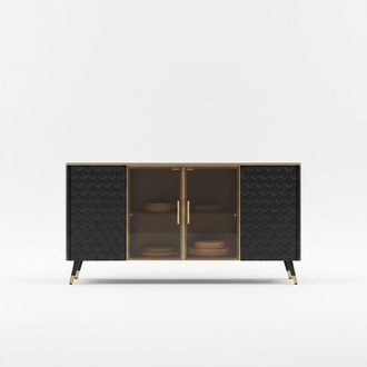 Schwarz Kommode Sideboard Schrank Anrichte Kommoden Schränke 160cm Möbel