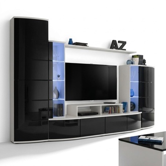 Schwarz Wohnwand Wohnzimmer Luxus Set Vitrine TV Ständer Holz Möbel Neu