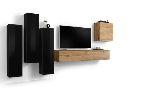 Schwarz Wohnzimmer Komplett Set Sideboard RTV Schrank Wand Garnitur Luxus Möbel