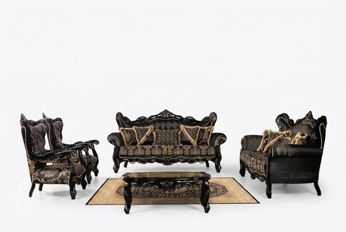 Schwarze Barock Möbel Sofagarnitur Sofa Couch Polster Möbel Tisch 5tlg