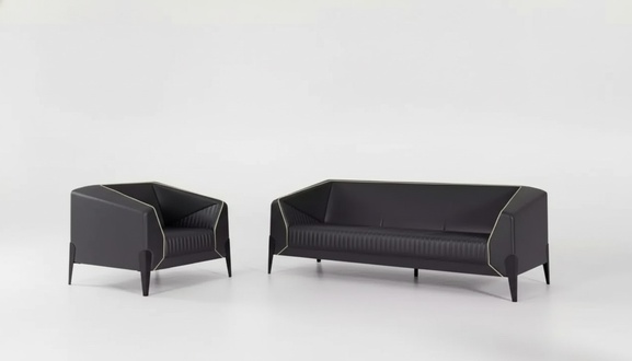 Schwarze Büromöbel Sofagarnitur Sessel Dreisitzer Komplettes Möbel Set