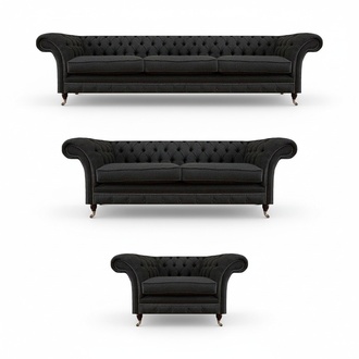Schwarze Chesterfield Textil Couchen Edles Möbelset Designer Sofas 3tlg