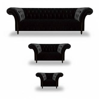 Schwarze Textilsofas Designer Wohnzimmer Luxus Sitzgarnitur Möbel 3tlg