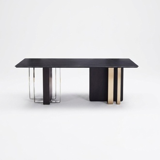 Schwarzer Esstisch Rechteckiger Massivholz Edelstahl Designer TIsch