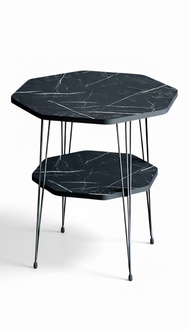 Eleganter Couchtisch mit zwei Ebenen und schwarzer Marmor-Optik
