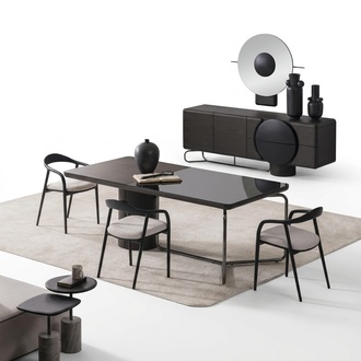 Schwarzes Esszimmer Set aus Holz mit Esstisch und Stühlen in modernem
