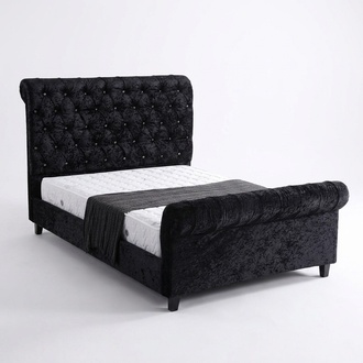 Schwarzes Schlafzimmer Betten Polster Bett Chesterfield Textil Stoff jvmoebel ®