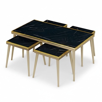 Schwarzes Wohnzimmer-Set aus Holz und Edelstahl im eleganten Design
