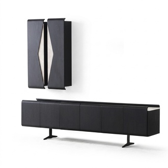 Schwarzes Wohnzimmer Set mit Wandschrank und TV-Lowboard aus Holz