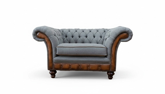 Sessel Design Relax Textil Lounge Luxus Grau Polster Sitzer Chesterfield