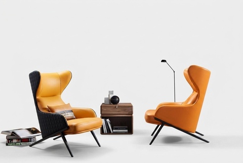 Sessel Design Schlagen Relax Club Lounge Einsitzer Polster Stoff Leder Edelstahl
