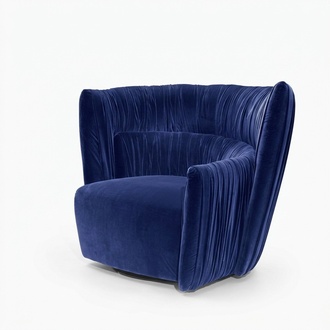 Sessel Einsitzer Italienischer Stil Polster Holz Textil Prianera Luxus Blau