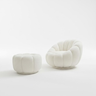 Sessel + Hocker JV Möbel für Wohnzimmer Runder Stuhl mit Hocker