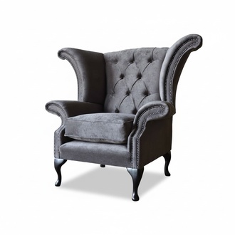 Sessel Ohrensessel Chesterfield Stoff Wohnzimmer Polyester Design Grau