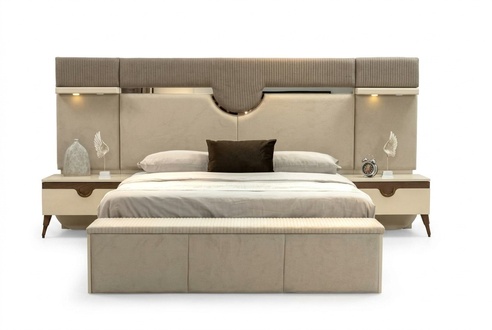 Set 3tlg. Schlafzimmer Garnitur Bett 2x Nachttisch Stil Stilvoll Möbel Betten