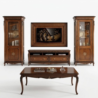 Set 4tlg. Wohnzimmer rtv Vitrine Kommode Couchtisch Holz Luxus Garnitur Gruppe