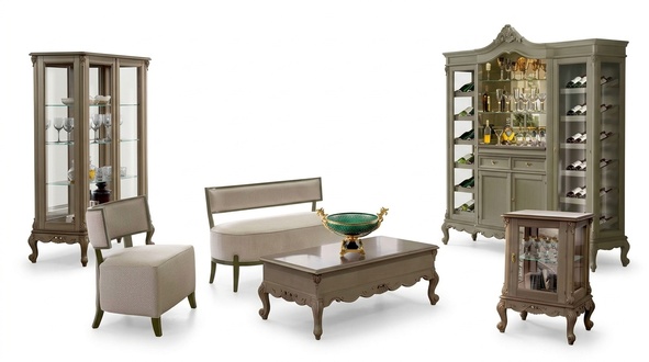 Set 6 tlg. 2x Vitrine Barschrank Couchtisch Sofa 2 Sitzer Sessel