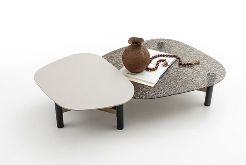 Set aus 2 Couchtischen aus Holz und Glas in Braun für modernes