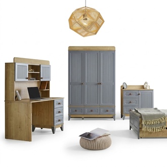Set Kommode Kleiderschrank Schreibtisch Modernes Design Kinderzimmer 3-teilig