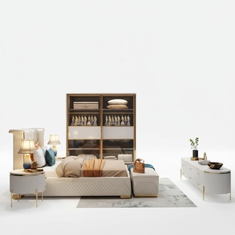 Komplettes Set Schlafzimmer Bett Schrank Nachttisch Spiegel Schrank 6 tlg. Neu