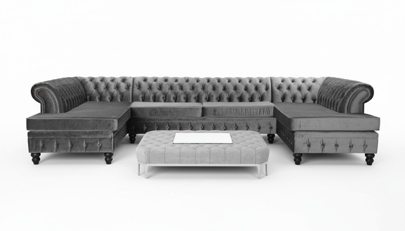 Set Luxus Modern Ecksofa U-Form Chesterfield und Couchtisch