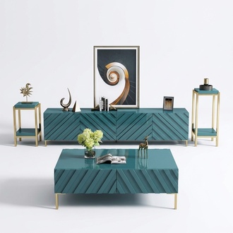 Sideboard 2x Seitenstaender Couchtisch Designer Wohn Zimmer Metall Luxus 4tlg.