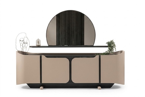 Sideboard Anrichte Kommode mit Spiegel Schrank Holz Beige Modern Set