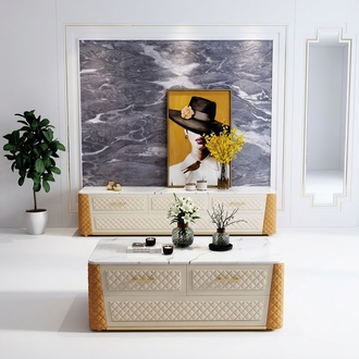 Sideboard TV Lowboard RTV XL Schrank Couchtisch Marmor Imitation 2tlg Wohnzimmer