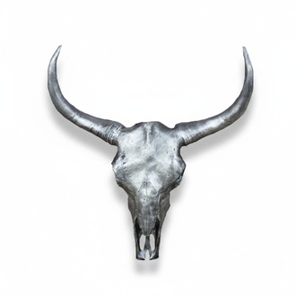 Silberner Bullenschädel Stierkopf Wand Skulpturen Höhe 60 cm Deko Figur
