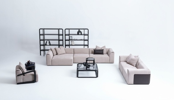 Sitzgruppe Taupe Wohnzimmer Wohnlandschaft Polstermöbel L-Form 3tlg