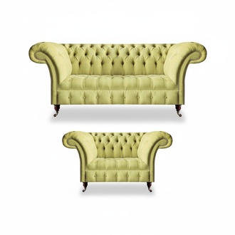 Sitzmöbel Sofa Dreisitze Garnitur Gelb Sessel Wohnzimmer Chesterfield Neu