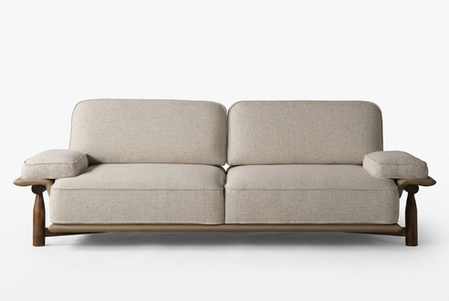 Sofa 3 Sitzer Beige Couch Polster Sofas Couchen Wohnzimmer Design Textil Stoff