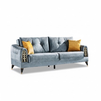 Sofa 3-Sitzer Grau Einfarbig Edelstahl Schwarz Fuße Wohnzimmer Modern