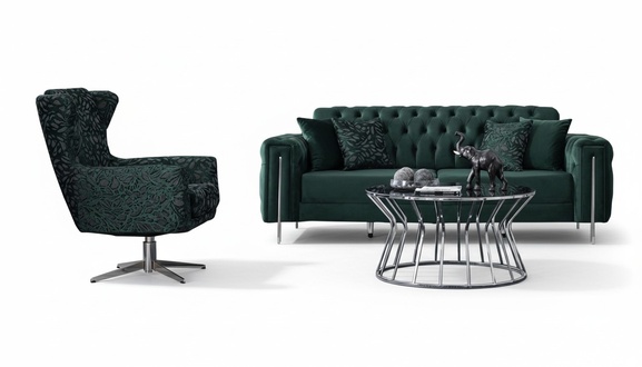 Sofa 3 sitzer mit Sessel Grün Chesterfield Couchgarnitur Wohnzimmer