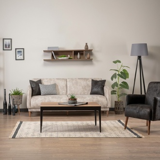 Sofa 3 Sitzer Sessel Couchtisch Wandregal Sofagarnitur Wohnzimmer Set