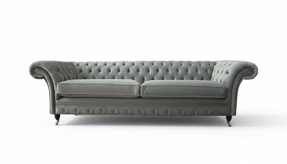 Sofa 4 Sitzer Couch Chesterfield Polster Sitz Textil Grau Wohnzimmer Neu