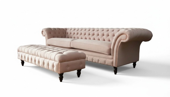 Sofa 4 Sitzer Hocker Couch Polster Chesterfield Sitz Textil Stoff Neu