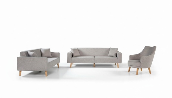 Sofa Garnitur 3+3+1 Sitz Couch Polster Sofas Sessel Design Holz Beige