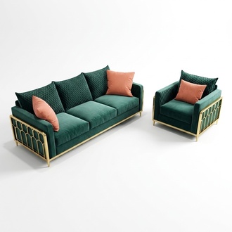 Sofa Couch Samt Polster Sitz 3+1 Sitzer Garnitur Design Couchen Sofas