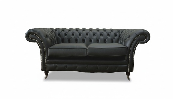 Sofa Luxus Textil Chesterfield Couch Sofas Polster 2 Sitzer Schwarz Leder9