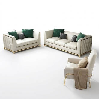 Sofa Polster Sitz Couch Garnitur Leder Wohnzimmer Sofas Set 3tlg Hocker