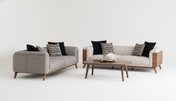 Sofa Set 2x Sofas 3 Sitzer Couchtisch Polstersofa Couch Stoff Wohnzimmer