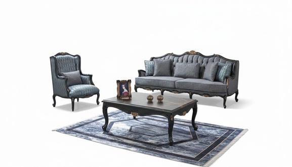 Sofa Sofagarnitur Couch Stoffsofa Polstersofa Grau Chesterfield Set