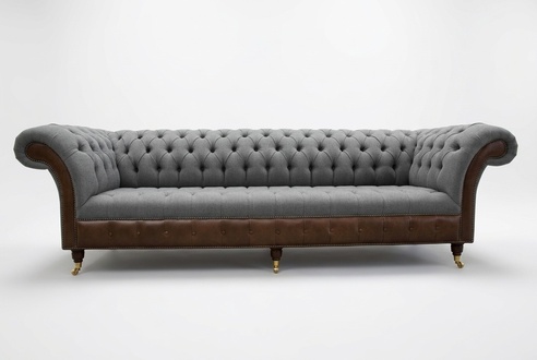 Sofa Vier Sitzer Couch Chesterfield Polster Sitz Garnitur Leder Textil Grau Neu